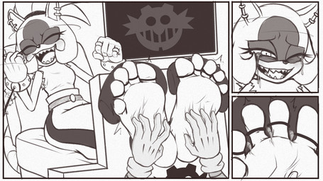 5_toes anthro barefoot bodily_fluids breasts claws clothing duo ear_piercing feet female foot_fetish foot_focus foot_play gloves handwear humanoid_feet laugh licking piercing plantigrade restraints sharp_teeth smile soles tears teeth tickle_fetish tickle_torture tickling tickling_feet toe_restraints toes toes_tied tongue kandenrem idw_publishing sega sonic_the_hedgehog_(comics) sonic_the_hedgehog_(idw) sonic_the_hedgehog_(series) surge_the_tenrec mammal 16:9 hi_res monochrome widescreen