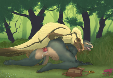 all_fours anthro anthro_on_feral anthro_penetrated bag belly_tattoo bestiality bodily_fluids breasts claws clitoris condom cum cum_in_vagina cum_inside doggystyle dominant dominant_feral dominant_male domination/submission duo ejaculation excessive_cum excessive_genital_fluids feathers feet female female_on_feral female_penetrated feral feral_penetrating feral_penetrating_anthro forest from_behind_position genital_fluids genitals grass knot male male/female male_penetrating male_penetrating_female nature nature_background non-mammal_breasts outside penetration penile penile_penetration penile_spines penis penis_in_vagina plant sex sexual_barrier_device submissive submissive_female tail tattoo teeth tree vaginal vaginal_penetration vulva herpydragon microsoft the_elder_scrolls auron_(vulumar) meeren-rei_(vulumar) argonian dinosaur dromaeosaurid feathered_dinosaur feathered_scalie prehistoric_species reptile saurischian scalie theropod