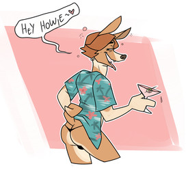 alcohol aloha_shirt anthro bedroom_eyes beverage bottomless bottomless_anthro bottomless_male brown_body brown_fur brown_hair bubble bulge butt clothed clothing cocktail cocktail_glass container cup curled_tail dialogue drinking_glass drunk drunk_bubble fangs fur glass glass_container glass_cup hair half-closed_eyes heart_symbol male martini multicolored_body multicolored_fur narrowed_eyes open_mouth open_smile pattern_clothing pattern_shirt pattern_topwear seductive shirt simple_background smile solo speech_bubble substance_intoxication tail tan_body tan_fur teeth text thong tongue tongue_out topwear two_tone_body two_tone_fur underwear cadaverrdog casey_valentine basenji canid canine canis domestic_dog mammal primitive_dog 2016 english_text