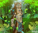 anthro bottomwear clothing determined forest forest_background light loincloth male melee_weapon muscular muscular_male nature nature_background nipples plant polearm ruins solo spear sunlight tree tribal weapon duskshield kydron canid canine canis mammal wolf