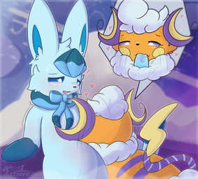 ambiguous_gender blue_body blue_eyes blue_fur blush bodily_fluids detailed_background duo feral fur genital_fluids genitals male male/ambiguous open_mouth oral orange_body orange_fur penis tail fleesoff nintendo pokemon amprose_(shivereevee) fan_character shiver_(shivereevee) altaria eevee eeveelution generation_1_pokemon generation_3_pokemon generation_4_pokemon glaceon hybrid mammal pokemon_(species) raichu digital_media_(artwork) hi_res