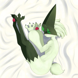 acting_like_a_cat ambiguous_gender anthro claws eyes_closed fur green_body green_fur green_hair hair lying on_bedding on_side pawpads paws sleeping solo tail eleonorm11 nintendo pokemon felid feline generation_9_pokemon mammal meowscarada pokemon_(species) 1:1 2025 hi_res