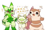 3_fingers 3_toes ambiguous_gender anthro blush blush_lines brown_body brown_fur carrying_another claws daww diamond_(marking) dipstick_ears ear_markings ears_up emanata eyes_closed facial_markings facial_tuft fangs feet feral fingers flower fur gloves_(marking) green_body green_fur group hand_holding head_markings kemono leg_markings markings multicolored_body multicolored_ears multicolored_fur open_:3 open_mouth plant raised_tail ring_(marking) semi-anthro simple_background size_difference socks_(marking) standing tail tan_body tan_fur teeth text toes trio tuft white_background white_claws ke_mo_suke tontaro yupo_0322 nintendo pokemon felid feline floragato furret generation_2_pokemon generation_9_pokemon mammal mustelid pokemon_(species) sprigatito 2025 artist_collaboration digital_media_(artwork) japanese_text shaded simple_shading translation_request