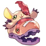 :3 button_(fastener) button_eyes clothing female feral footwear plushie seam_(sewing) shoes smile solo sayoko404 bandai_namco digimon digimon_liberator animate_inanimate digimon_(species) living_plushie shoemon hi_res