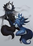 anthro black_body black_fur black_sclera blue_body blue_eyes blue_fur breasts duo featureless_breasts featureless_crotch female female/female fluffy fluffy_tail fur multicolored_body multicolored_fur navel neck_tuft nude simple_background tail tuft two_tone_body two_tone_fur necroizu mammal 2021 digital_media_(artwork) hi_res