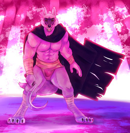 4_toes 5_fingers abs anthro arm_wraps athletic athletic_anthro athletic_male black_nose cape clothing fangs feet fingers fire fur hindpaw humanoid_hands leg_wraps male navel nipples paws sickle solo teeth toes tongue underwear white_body white_fur wraps nlija dreamworks puss_in_boots_(franchise) death_(puss_in_boots) canid canine canis mammal wolf absurd_res hi_res