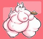 anthro areola belly big_belly big_breasts blush breasts cutlery dessert female food fork half-closed_eyes holding_food holding_fork holding_object holding_pie horn huge_belly huge_breasts huge_hips huge_thighs hyper hyper_hips hyper_thighs kitchen_utensils morbidly_obese morbidly_obese_anthro morbidly_obese_female narrowed_eyes navel nipples nude obese obese_anthro obese_female overweight overweight_anthro overweight_female pastry pie pink_areola pink_nipples red_eyes solo thick_thighs tongue tongue_out tools white_body wide_hips syrupsunset undertale undertale_(series) toriel boss_monster_(undertale) bovid caprine goat mammal