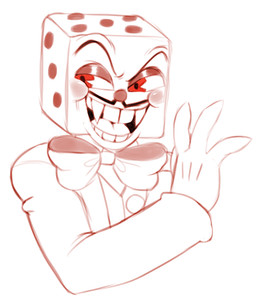 biped blush bow_(feature) bow_tie button_(fastener) clothed clothing d6 dice evil_grin facial_hair fangs for_a_head front_view gloves half-closed_eyes handwear looking_away male markings multicolored_body mustache narrowed_eyes not_furry open_mouth open_smile pencil_mustache red_eyes simple_background smile solo spots spotted_body suit teeth tongue two_tone_body white_background maxineverything cuphead_(game) king_dice animate_inanimate humanoid hybrid object_head vampire 2017 bust_portrait digital_drawing_(artwork) digital_media_(artwork) hi_res line_art monochrome portrait red_and_white