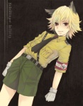 5_fingers armband belt blonde_hair bottomwear clothed clothing fingers fist front_view fully_clothed gloves hair handwear looking_at_viewer male military nazi necktie red_eyes shirt short_hair shorts solo swastika tan_body tan_skin topwear uniform kura_(artist) hellsing schrodinger_(hellsing) animal_humanoid cat_humanoid felid felid_humanoid feline feline_humanoid humanoid mammal mammal_humanoid 2009 character_name