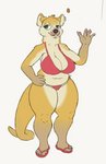 anthro big_breasts breasts clothed clothing ear_piercing ear_ring female gesture green_eyes mature_anthro mature_female overweight overweight_anthro overweight_female piercing ring_piercing simple_background smile solo thick_thighs waving white_background quidhansed rufta_stones_(quidhansed) macropod mammal marsupial tree-kangaroo absurd_res full-length_portrait hi_res portrait sketch