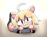 :3 big_butt blonde_hair breasts butt butt_from_the_front clothed clothing female hair inner_ear_fluff legwear pale_skin red_eyes simple_background small_breasts smile solo thick_thighs tuft superbinario tsukihime type-moon neco-arc animal_humanoid cat_humanoid felid felid_humanoid feline feline_humanoid humanoid mammal mammal_humanoid hi_res