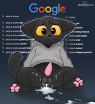 animal_genitalia balls black_body bodily_fluids bottomless clothed clothing crossgender cum cum_from_ass cum_in_ass cum_inside cum_pool ftm_crossgender genital_fluids genitals grey_clothing grey_hoodie grey_topwear hoodie looking_at_viewer male pawpads penis profanity sheath solo tapering_penis text topwear xenoyia google google_doodle magic_cat_academy momo_(google) domestic_cat felid feline felis mammal english_text hi_res