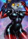 anthro armwear big_breasts black_body black_latex bodysuit bone breasts clothed clothing female gloves hair handwear latex latex_armwear latex_clothing latex_gloves latex_handwear latex_legwear latex_skinsuit latex_stockings legwear looking_at_viewer neon_lights red_latex rubber_clothing skinsuit skull skull_head solo stockings thigh_highs tight_clothing sahary drag3n_(character) felid feline mammal absurd_res hi_res portrait shaded