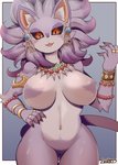 anthro black_sclera breasts claws countershading featureless_breasts featureless_crotch female hand_on_hip jewelry looking_at_viewer navel nude open_mouth pupils slit_pupils solo tongue arumo mana_(series) square_enix trials_of_mana belladonna_(trials_of_mana) felid mammal 2020 hi_res