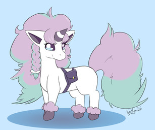 bag braided_hair female feral fluffy fluffy_mane fluffy_tail hair hooves horn satchel smile smiling_at_viewer standing tail unicorn_horn kerilyn nintendo pokemon galarian_form galarian_ponyta generation_8_pokemon pokemon_(species) regional_form_(pokemon) 2026 hi_res signature