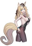 blonde_hair blue_eyes breasts clothing female fluffy fluffy_tail fur hair headgear inner_ear_fluff long_hair looking_at_viewer simple_background smile solo tail tuft white_background white_body white_fur bluesowlz arknights hypergryph studio_montagne whislash_(arknights) animal_humanoid equid equid_humanoid equine equine_humanoid horse horse_humanoid humanoid mammal mammal_humanoid 2021 hi_res portrait three-quarter_portrait