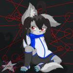 1:1 2019 4_toes absurd_res ahoge anthro big_claws biped black_hair blue_scarf canid canine canis claws clothed clothing digital_media_(artwork) feet fenrir_(yashak) fingerless_gloves fluffy fluffy_tail freckles fur gloves grey_body grey_fur hair handwear happy hi_res inner_ear_fluff long_hair male mammal multicolored_body multicolored_fur pawpads red_eyes scarf sitting small_claws smile solo spread_legs spreading tail teal_claws toes tuft two_tone_body two_tone_fur watermark wolf yashak_(artist) young young_anthro