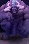 4_horns abs anthro biceps big_penis flaccid genitals horn male multi_horn muscular muscular_anthro muscular_male pecs penis purple_body red_eyes solo vein veiny_muscles veiny_penis cerberain league_of_legends riot_games tencent alistar_(lol) bovid bovine cattle mammal absurd_res hi_res