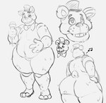 anthro big_butt bow_tie butt clothing fingers hat headgear headwear machine male slightly_chubby smile solo tail thick_thighs wide_hips spicysausages five_nights_at_freddy's scottgames freddy_(fnaf) animatronic bear mammal robot 2023 digital_media_(artwork) monochrome