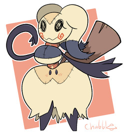 anthro biped black_body blush blush_lines breasts brown_tail eyelashes featureless_feet feet female fingers front_view geometric_background outline pseudo_clothing simple_background small_waist solo standing tail tan_body unusual_anatomy unusual_eye_placement wasp_waist wide_hips chabble nintendo pokemon mimina_(chabble) generation_7_pokemon mimikyu pokemon_(species) 2025 digital_drawing_(artwork) digital_media_(artwork) hi_res signature