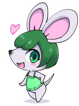 anthro big_ears blush blush_stickers bottomless buckteeth chibi clothed clothing dress featureless_crotch featureless_feet featureless_hands feet female flat_chested green_clothing green_dress green_hair grey_body hair hand_on_hip heart_symbol looking_at_viewer open_mouth open_smile pose segmented_tail short_hair simple_background smile smiling_at_viewer solo standing teeth white_background wide_hips nollety animal_crossing nintendo bree_(animal_crossing) mammal mouse murid murine rodent 2020 digital_media_(artwork) full-length_portrait portrait