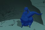 after_vore anthro backsack balls belly big_balls big_butt blue_body bone bottom_heavy butt butt_squish cave fatal_vore floppy_ears genitals hand_on_butt hand_on_own_butt horn huge_balls huge_butt long_ears looking_at_viewer looking_back looking_back_at_viewer male moobs no_pupils nude_anthro nude_male open_mouth open_smile overweight overweight_anthro overweight_male presenting presenting_hindquarters purple_sclera rear_view short short_stack simple_background skeleton skull smile solo spade_tail squish tail thick_tail vore vantablackbox mythology coln_(rygami375) dragon goblin hybrid imp mythological_creature mythological_scalie scalie 2025 hi_res