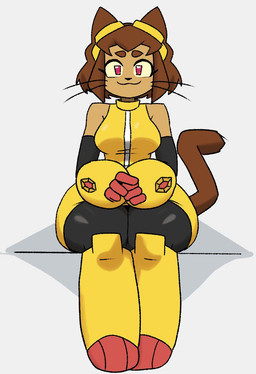 anthro armwear boots breasts brown_ears brown_eyebrows brown_tail clothed clothed_anthro clothed_female clothing eyebrows eyewear female female_anthro footwear front_view goggles looking_at_viewer mouth_closed shoes simple_background sitting smile solo tail tan_body topwear whiskers white_background yellow_armwear yellow_boots yellow_clothing yellow_eyewear yellow_footwear yellow_goggles yellow_topwear dumbwitchyy 2026 digital_drawing_(artwork) digital_media_(artwork) full-length_portrait hi_res portrait