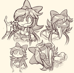 4_fingers 4_hands 5_fingers accessory biped bow_ribbon clothed clothed_female clothed_humanoid clothing corrugated_arms corrugated_neck corrugation dress eye_through_hair eyelashes eyelid_pull fangs female female_humanoid fingers front_view hair hair_accessory hair_bow hair_ribbon hair_tie head_back licking licking_own_eye machine multi_hand noseless ribbons skinsuit solo standing surgical_suture teeth tied_hair tight_clothing tongue torn_clothing torn_skinsuit translucent translucent_hair unusual_eyes x_pupils gooseworx glitch_productions murder_drones cyn_(murder_drones) tessa_(murder_drones) android humanoid robot worker_drone 2024 bust_portrait digital_drawing_(artwork) digital_media_(artwork) greyscale hatching_(art) hi_res monochrome multiple_images portrait shaded sketch_page