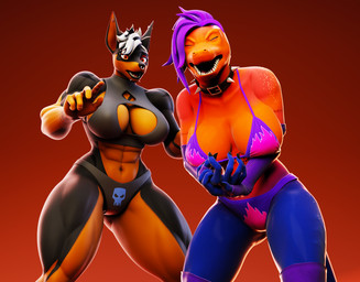 abs anthro big_breasts breasts broken_bone cleavage clothed clothing duo female female/female muscular muscular_female pain piercing worried fightinlove petruz_(modeler) valorlynz_(modeler) cayenne_(kasdaq) rosven_(fightinlove) canid canine canis dobermann domestic_dog lizard mammal pinscher reptile scalie 3d_(artwork) digital_media_(artwork) hi_res tagme