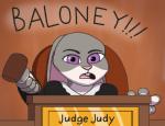 angry annoyed anthro court courtroom female gavel_(object) humor judge purple_eyes simple_background solo yelling tobymcdee disney zootopia judge_judy judy_hopps lagomorph leporid mammal rabbit