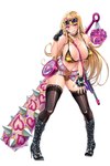 alternative_fashion animal_print big_breasts bikini blonde_hair blush boots breasts clothing female fingerless_gloves footwear ganguro_(fashion) gloves gun gyaru hair handwear high_heeled_boots high_heels huge_breasts humanoid_pointy_ears j-fashion kanabō legwear navel pink_eyes pointy_ears ranged_weapon shoes solo stockings swimwear thigh_highs tiger_print two-piece_swimsuit weapon yellow_bikini yellow_clothing yellow_swimwear saijosatoru asian_mythology east_asian_mythology japanese_mythology mythology taimanin_(series) francis_(taimanin) demon humanoid oni yokai 2:3 hi_res