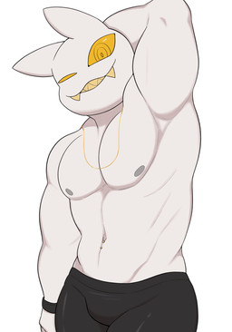 anthro athletic athletic_anthro athletic_male athletic_wear bottomwear chain clothed clothing gold_(metal) gold_chain grey_clothing grey_leggings grey_legwear jewelry leggings legwear male male_anthro navel navel_piercing necklace nipples noseless piercing pointy_ears sharp_teeth simple_background smile solo teeth topless topless_anthro topless_male white_background white_body white_skin wristband yellow_eyes yellow_teeth oyasmis miya_(oyasmis) domestic_cat felid feline felis mammal hi_res