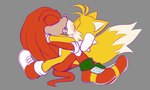 anthro clothing duo footwear french_kissing gloves handwear kissing male male/male shoes simple_background socks young martyjade23 sega sonic_the_hedgehog_(series) knuckles_the_echidna miles_prower canid canine echidna fox mammal monotreme 2025 hi_res