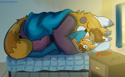 eyewear facial_hair glasses grey_eyes hair male red_hair sleeping sleeping_together spooning screamoshaymin nintendo pokemon auria_jansson blake_rothenberg bewear generation_4_pokemon generation_7_pokemon human mammal pokemon_(species) rotom rotom_phone stufful 2023 signature father_(lore) father_and_child_(lore) mother_(lore) mother_and_child_(lore) mother_and_father_(lore) parent_(lore) parent_and_child_(lore) trans_(lore) trans_woman_(lore)