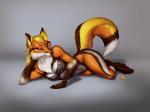 2018 4:3 4_toes 5_fingers anthro barefoot biped blonde_hair breasts brown_nose canid canine clothed clothing digital_media_(artwork) digitigrade feet female fingers fox fur hair jackrow lingerie lying mammal on_side orange_body orange_fur reyna_(reynafox) simple_background smile solo tail toes white_body white_fur yellow_eyes