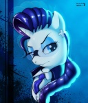 abstract_background blue_eyes blue_eyeshadow clothing eyeshadow eyewear female fur glasses hair horn looking_at_viewer makeup necktie piercing purple_hair simple_background solo suit white_body white_fur skyart301 capcom friendship_is_magic hasbro my_little_pony mythology street_fighter crimson_viper rarity_(mlp) equid equine mammal mythological_creature mythological_equine unicorn 2013 bust_portrait hi_res portrait