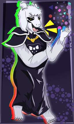 anthro clothed clothing collar heart_symbol male paws purple_background rainbow simple_background solo mar10-k4rt undertale undertale_(series) asriel_dreemurr_(god_form) bovid caprine goat mammal 3:5 absurd_res hi_res