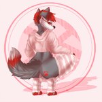 anthro border clothed clothing crossdressing femboy male pink_border solo unknown_artist unknown_artist_signature clemthehusky canid canine canis domestic_dog husky mammal nordic_sled_dog spitz 1:1 absurd_res hi_res signature