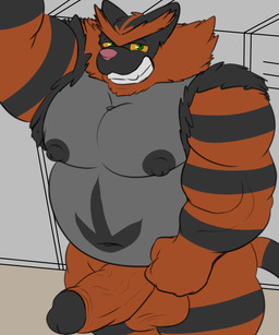 anthro balls biceps big_balls big_penis black_nipples erection genitals glans green_eyes grin gym looking_at_viewer male moobs musclegut muscular navel nipples nude overweight overweight_male penis pink_nose selfie smile solo vein veiny_penis yellow_sclera camp14 nintendo pokemon generation_7_pokemon incineroar pokemon_(species) 5:6 hi_res