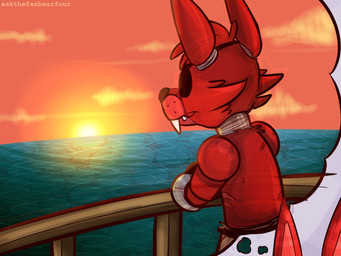 anthro daydream dream eye_patch eyewear hook hook_hand machine male pirate sea solo sunset water toy-bonnie five_nights_at_freddy's scottgames foxy_(fnaf) animatronic canid canine fox mammal robot 2015 4:3