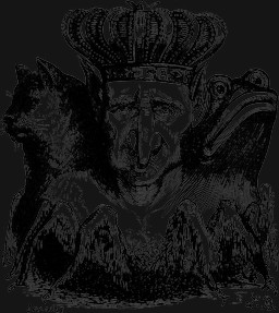 3_heads crown feral fur headgear humanoid_pointy_ears looking_at_viewer male multi_head multi_leg multi_limb pointy_ears solo whiskers louis_le_breton dictionnaire_infernal mythology bael_(mythology) amphibian arachnid arthropod demon domestic_cat felid feline felis frog human hybrid mammal spider toad_(frog) 1863 19th_century alpha_channel ancient_art black_and_white hi_res monochrome signature