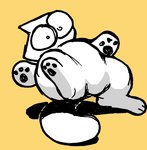 falling_over feral fur pawpads paws pose shocked simple_background solo white_body white_fur yellow_background jaquin_s plunky_(jaquin_s) 2022 full-length_portrait hi_res portrait sketch