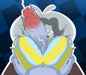 anthro big_breasts big_butt big_penis blush blush_lines bodily_fluids box breast_play breasts butt clothed clothing container cum cumshot duo ejaculation erection female fur genital_fluids genitals hair humanoid_genitalia humanoid_penis in_box in_container male male/female open_mouth penis penis_on_face sex shortstack shortstack_female shortstack_male simple_background small_but_hung smile thick_thighs through_clothing titfuck topwear white_body white_fur woopyy undertale undertale_(series) temmie_(undertale) temssum_the_temmie mammal tem absurd_res digital_media_(artwork) hi_res