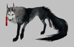 ambiguous_gender black_body black_fur black_nose feral fur grey_background grey_body grey_fur paws pink_eyes simple_background solo nukerooster canid canine mammal