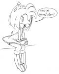 accessory anthro boots clothing female footwear gloves hair_accessory hairband handwear looking_at_viewer open_mouth panties shoes solo text underwear ultrahand sega sonic_the_hedgehog_(series) amy_rose eulipotyphlan hedgehog mammal black_and_white english_text monochrome sketch