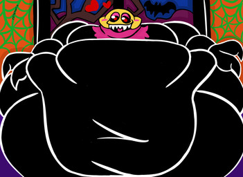 big_butt black_body blush blush_lines butt food fruit heart_symbol male navel overweight plant red_eyes sharp_teeth smile spider_web teeth thick_thighs weight_gain bismuth123 friday_night_funkin' monster_(fnf) digital_drawing_(artwork) digital_media_(artwork) hi_res