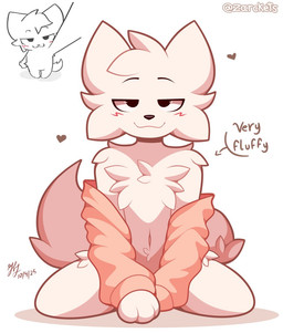 anthro black_eyebrows black_eyes black_nose blush blush_lines cheek_tuft chest_tuft closed_smile clothed clothing eyebrows facial_tuft fluffy fluffy_tail fur half-closed_eyes head_tuft heart_symbol kneeling looking_at_viewer male mouth_closed narrowed_eyes navel off_shoulder pink_clothing pink_topwear raised_eyebrows smile solo tail text topwear tuft white_body white_fur zarckets boy_kisser_(meme) silly_cat_(mauzymice) domestic_cat felid feline felis mammal 2025 artist_name dated english_text meme signature
