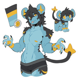 anthro anthrofied big_eyes black_body black_fur blue_body blue_fur claws feral fur male pawpads paws pokemorph solo standing star tongue tongue_out yellow_pawpads hanaarts nintendo pokemon generation_4_pokemon pokemon_(species) shinx 1:1 hi_res model_sheet