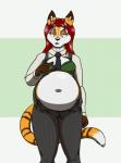 anthro belly big_belly clothing deep_navel female hair irish long_hair navel necktie overweight overweight_anthro overweight_female solo stuffing suit americananomaly_(artist) riley_o'shane canid canine canis domestic_dog felid feline hunting_dog hybrid lynx mammal saluki sighthound 2017 hi_res