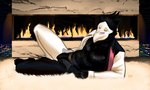 anthro black_body clothing eyewear jockstrap lying male on_side solo sunglasses teasing teasing_viewer underwear undressing bgn deltarune undertale_(series) swatch_(deltarune) avian bird darkner swatchling 5:3